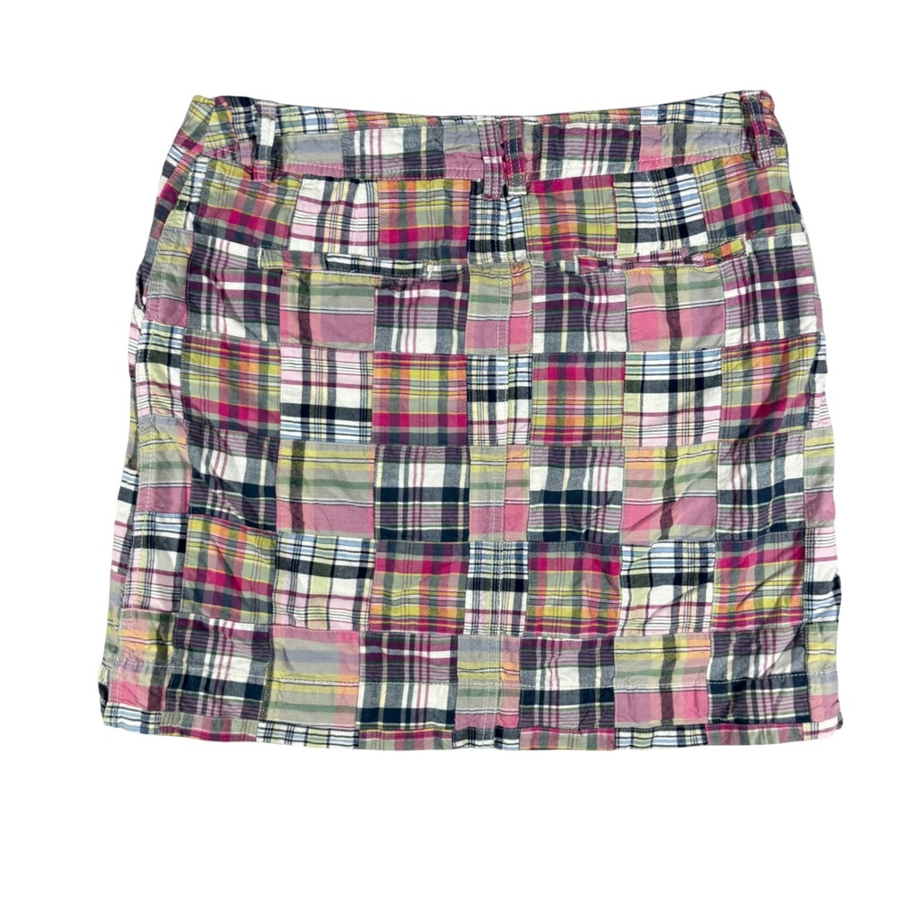 VTG Merona Patchwork Plaid Mini Skirt Womens 12 Pink Multi Preppy Coastal Summer
